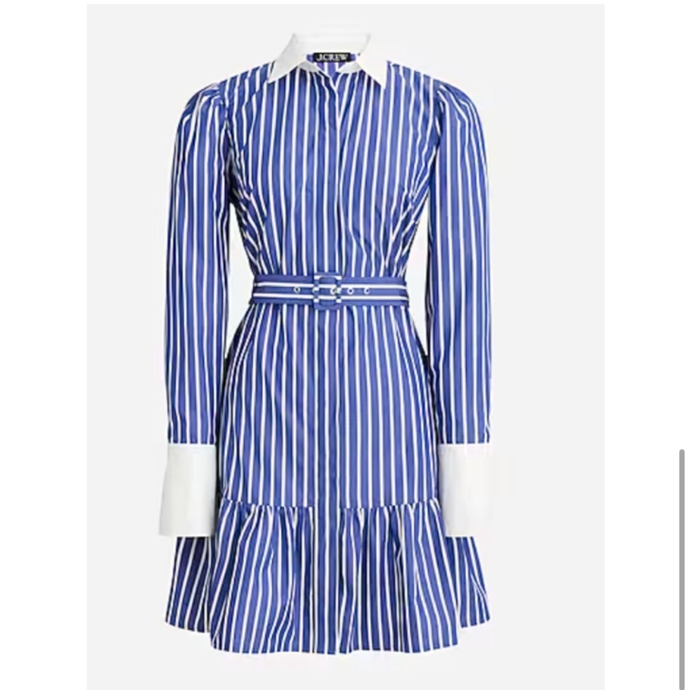 NWT J. Crew Tiered Shirt Dress 2 Blue White Stripe Women's BY829 J.Crew